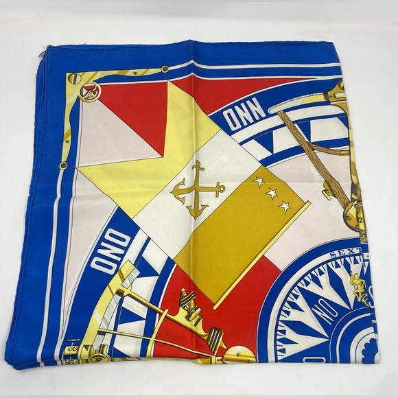 Hermes Vintage Carre 90 Silk Scarf”SEXTANTS”by Loic Dubigeon - Picture 5 of 16